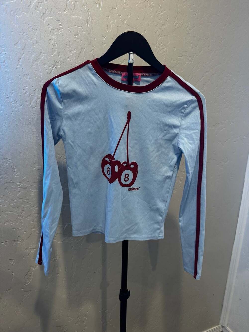 Edikted Cherry 8 Graphic Long Sleeve Ringer T-Shirt
